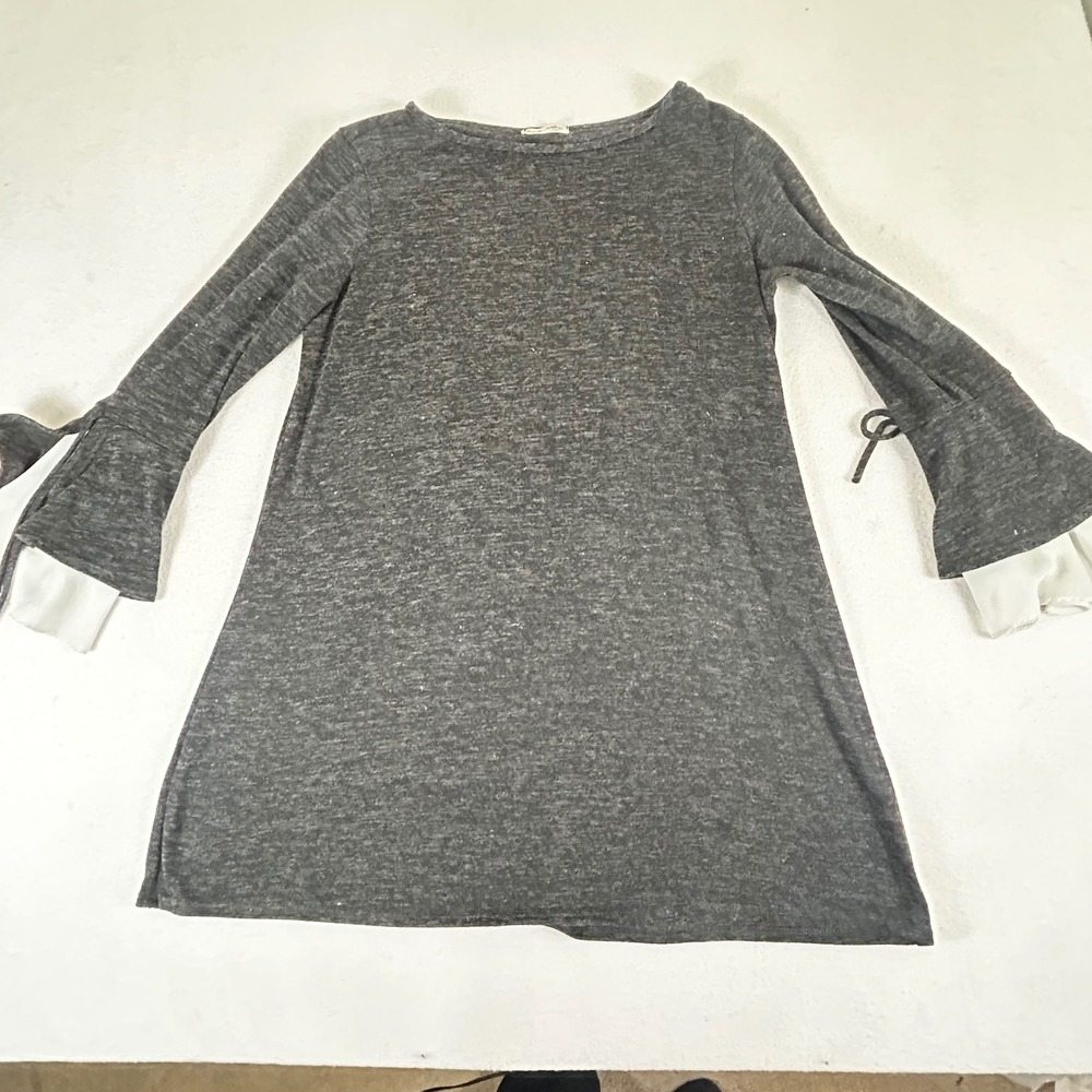 Carole Christian Womens Gray Marl Bell Sleeve Tunic Top‎ D5058 Size S Tie Detail